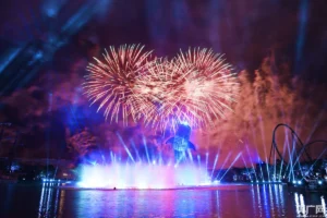 Fireworks over the lagoon at Zhuhai Chimelong Ocean Park