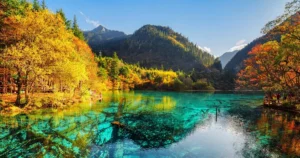 Jiuzhaigou Valley autumn colors at Five Flower Lake