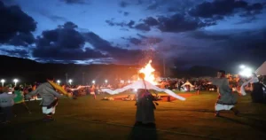 Tibetan bonfire night in Jiuzhaigou Valley